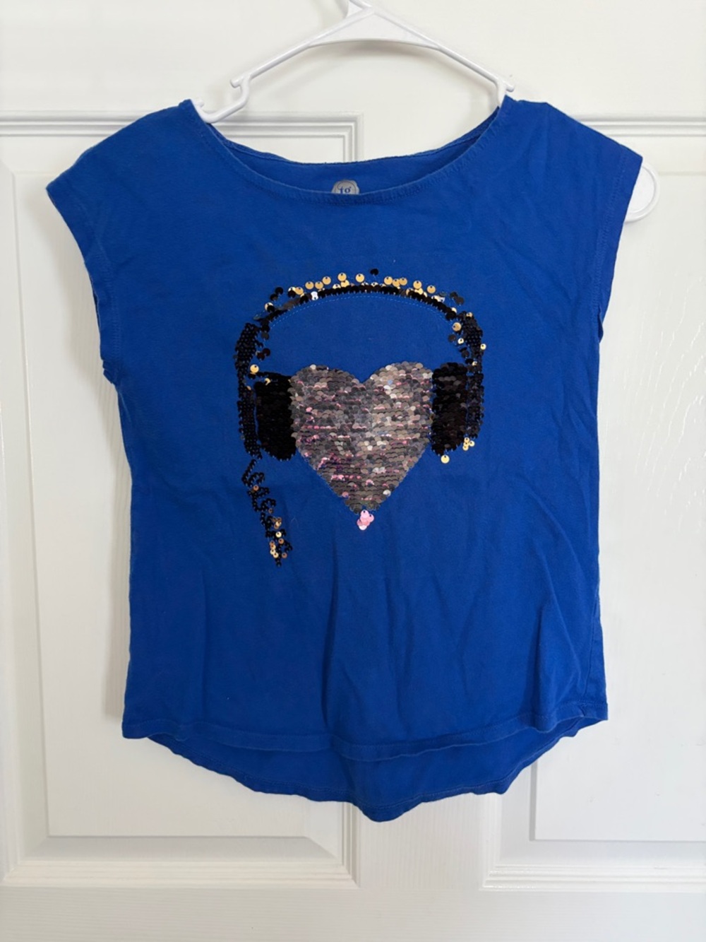 Girls' Royal Blue Sequin Heart Headphones Tank Top